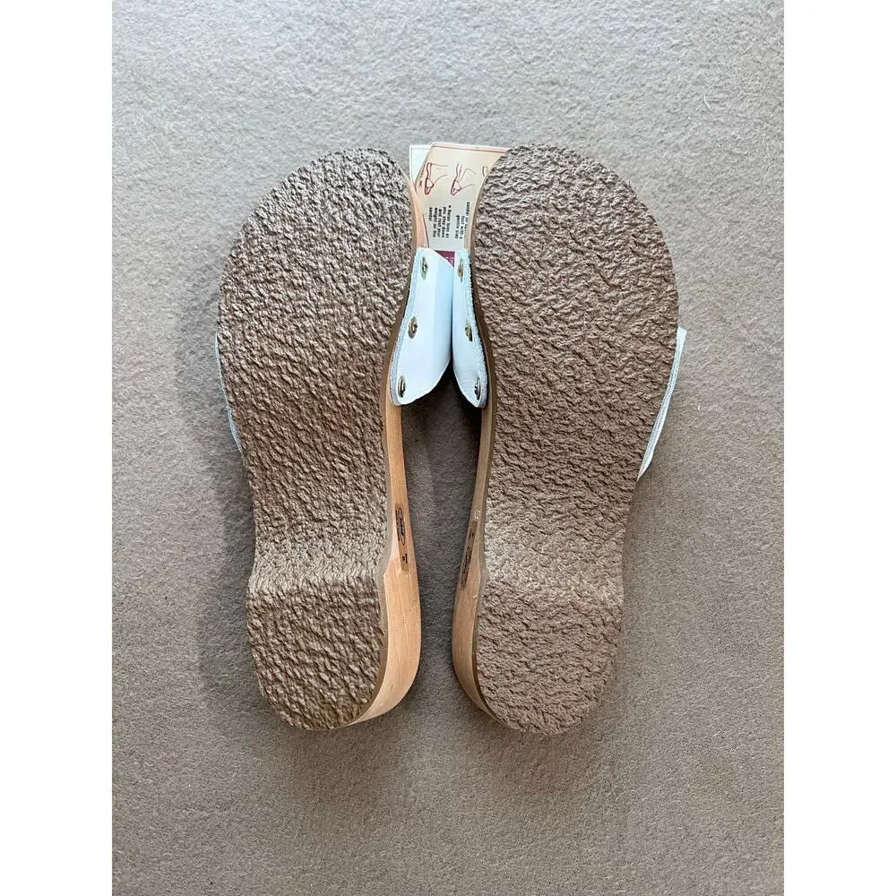 Dr. Scholl's "Old Stock" Vintage Brand New Wooden White Leather Sandals Size 8 - Picture 10 of 10